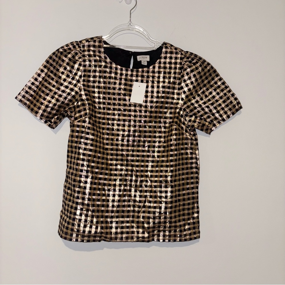 J.Crew Lurex Gold puff sleeve top gold black size XS - Picture 2 of 5